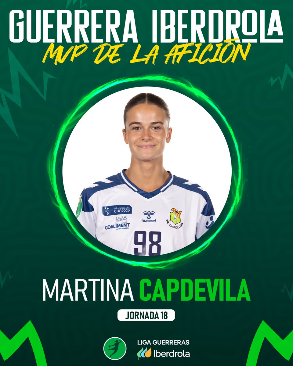 IberdrolaDHF's tweet image. 🟢 𝑴𝒂𝒓𝒕𝒊𝒏𝒂 𝑪𝒂𝒑𝒅𝒆𝒗𝒊𝒍𝒂, elegida #GuerreraIberdrola de la Jornada 1️⃣8⃣ en la #LigaGuerreraIberdrola

🔉 La jugadora del @BMGranollers anotó un total de 1⃣3⃣ goles en el duelo contra @elda_prestigio, 10 de ellos en el primer tiempo.
 
#️⃣ #Balonmano