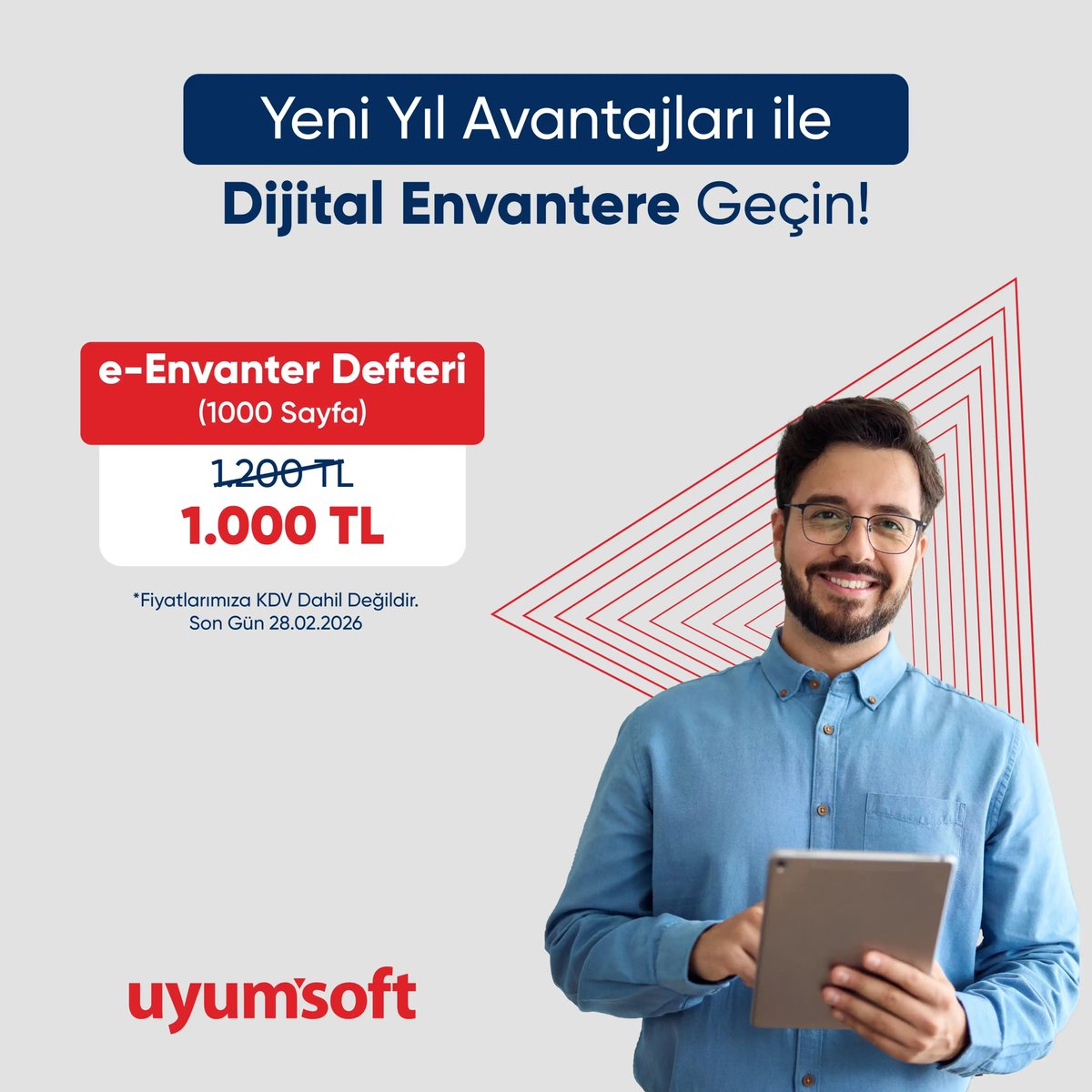 Yeni Yıl Fırsatları ile Dijital Envantere Geçin!
Envanter defterinizi Uyumsoft ile dijitalleştirin, avantajlı yeni yıl fiyatlarından faydalanın!  0542 454 90 98