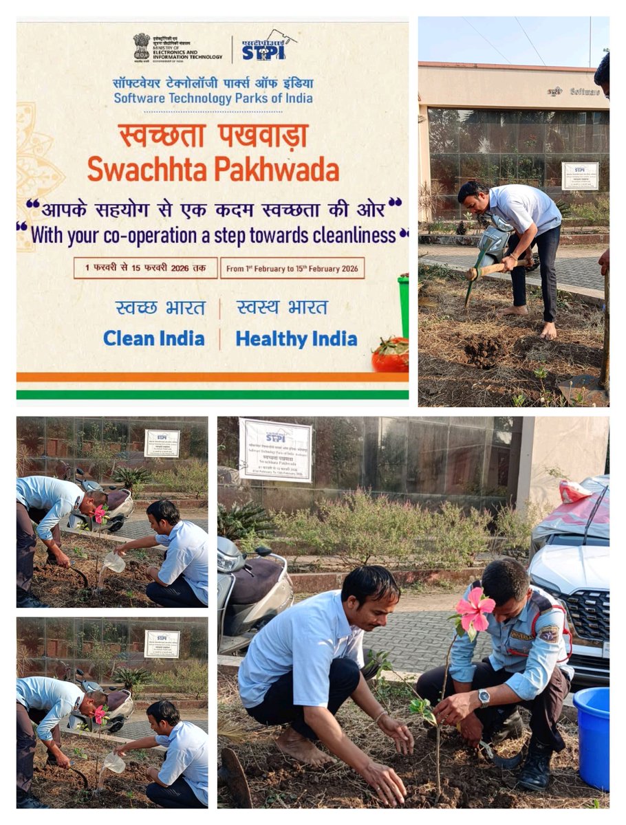 KolhapurStpi's tweet photo. As part of the #SwachhtaPakhwada 2026 initiative, officials and staff of @KolhapurStpi participated in a tree plantation drive within the office premises. 

#SwachhtaHiSeva #STPIINDIA 
@AshwiniVaishnaw @JitinPrasada
@arvindtw @stpiindia https://t.co/cxwnvqWQQV