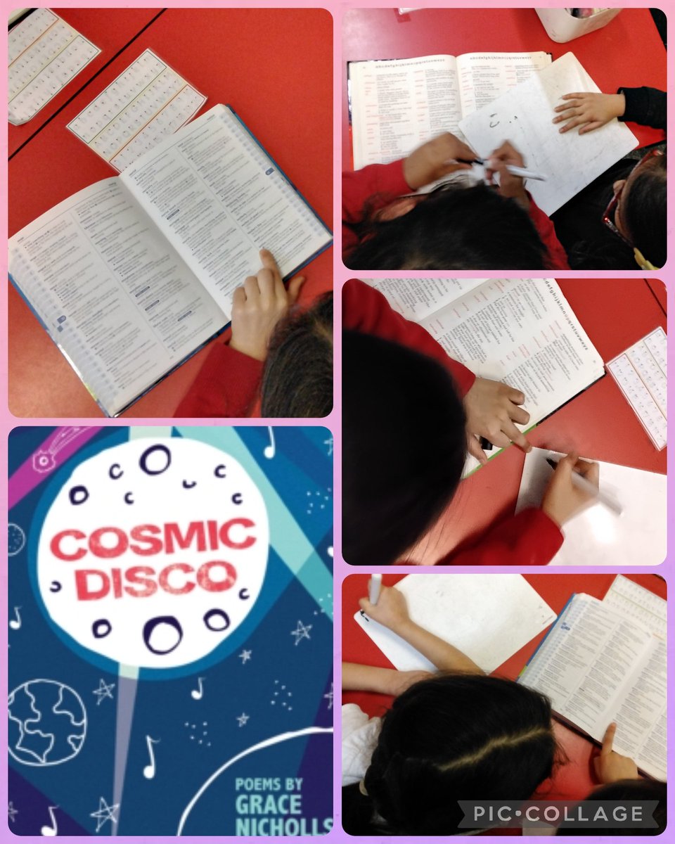 LeighPrimary's tweet image. Year 2 have started their new poem for poetry week, 'Cosmic Disco' by Grace Nicholls. We are using dictionaries to find the meaning of new vocabulary in the poem.#year2 #poetry