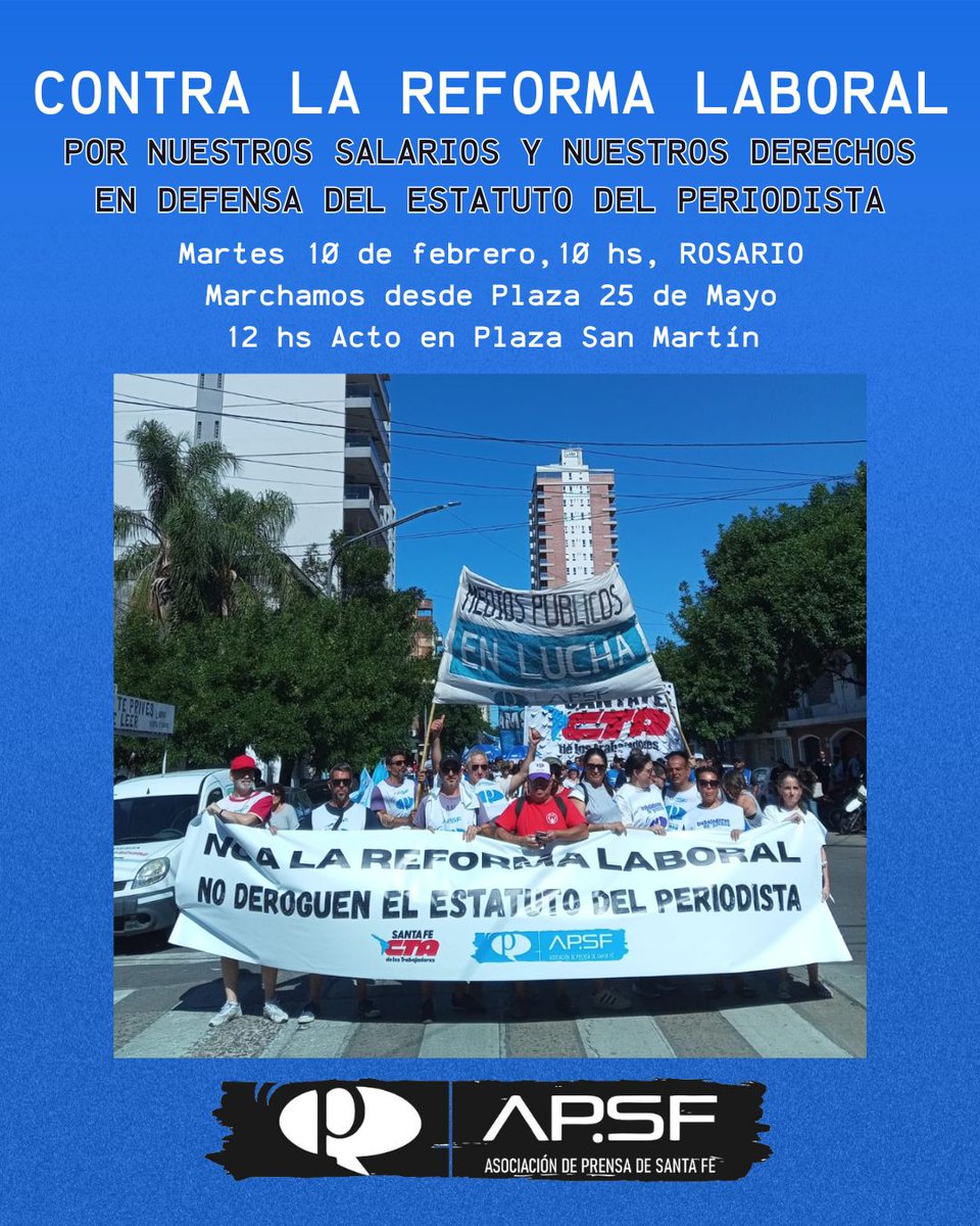 📢¡Este martes nos encontramos en Rosario para decirle NO a la reforma laboral
#DefendemosElEstatutoDelPeriodista #NoALaReformaLaboral