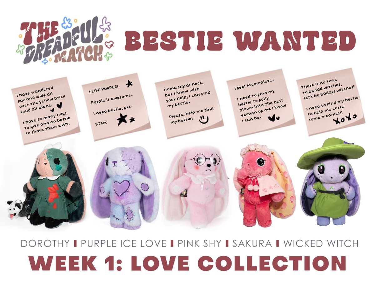 ⭐️ BESTIE WANTED! Dreadful Match Event ⭐️

These plushies have a heartfelt request: they want to find a bestie! But with so many, we can only pick one.

Comment below with your choice ❤️

This poll is open for 24 hours! Vote now to join this week's giveaway.