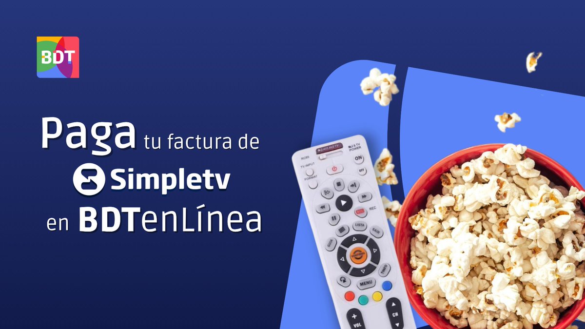 BDT_VE's tweet photo. 📷 Recuerda estar al día con la factura de #SimpleTV para que no te pierdas tus series favoritas; sólo debes afiliar el servicio a BDT en Línea, ingresando a 📷 https://t.co/rHJ8tO87dF, de manera rápida, fácil y segura.
#BDTEnLínea #PagoDeServicios #Economía https://t.co/vXvmF7P97L