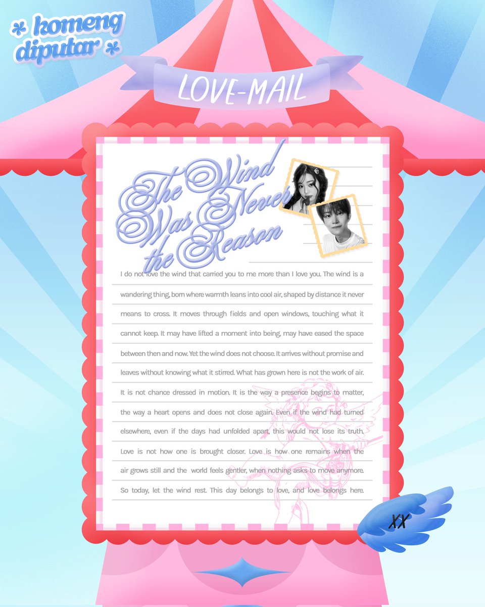 pinkapeony's tweet image. help repost, please. thank u! #zonauang

sekarang waktunya apa? yap, waktunya ospek! &amp;gt;__0
aku si pinkpeony ini mau rebranding jadi { komeng_diputar }, ada yang bisa tebak gak kenapa namanya komeng_diputar? :p

kenalan juga sama project Valentine-ku, say hi to ‘love-mail’ &amp;gt;___&amp;lt;