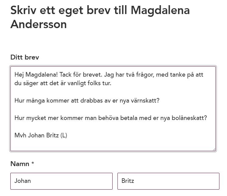 Magdalena Andersson säger sig värna folks plånböcker. Ändå föreslår Socialdemokraterna flera nya skatter. Jag ställde därför några följdfrågor som väljarna nog vill ha svar på.