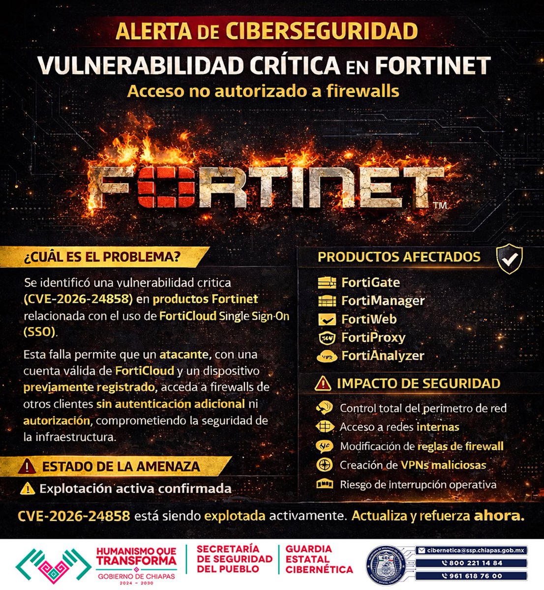 🚨 Continúan vulnerabilidades críticas en productos #Fortinet #FortiFail #Ciberseguridad #cibersecurity ⤵️ #Chiapas