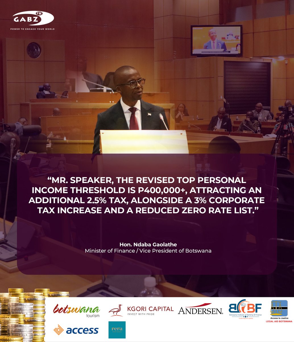 "Mr. Speaker, the revised top personal income threshold is P400,000+, attracting an additional 2.5% tax, alongside a 3% corporate tax increase and a reduced zero rate list.”

#abots60budget
#PowerToEngageYourWorld