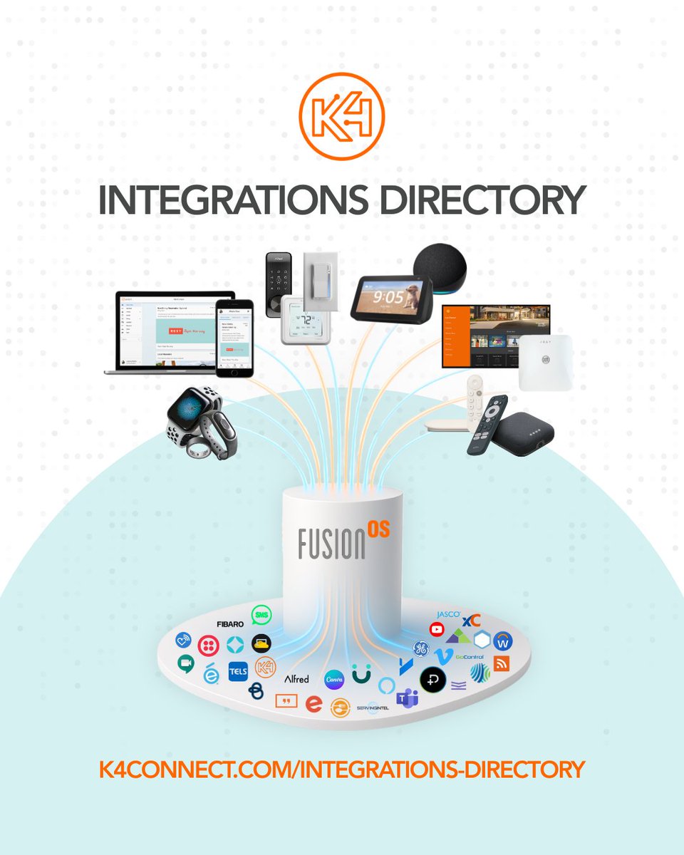 K4Connect's tweet photo. 🔗 With over 50 integrations, K4Connect brings all your favorite platforms, security, and collaboration tools together in one seamless experience. 

👉 See FusionOS in action: https://t.co/YTH1BVMjTT 

#K4Connect #TechIntegrations #AgeTech #SeniorLiving #ResidentExperience https://t.co/kmT1GPPSBJ