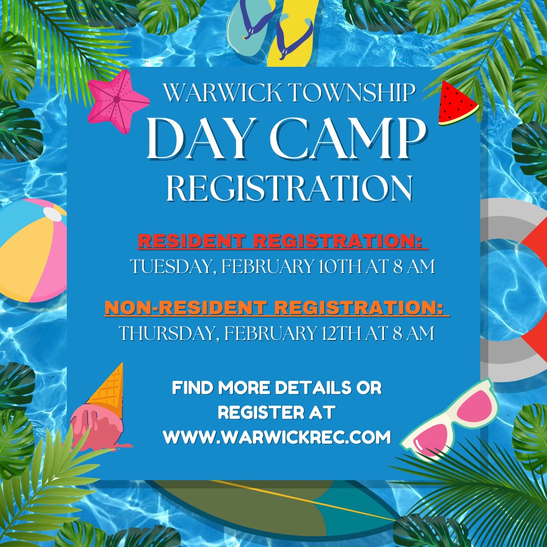 Day Camp Registration opens this week: 
Residents: Feb.10 at 8:00 AM
Non-residents: Feb 12 at 8:00 AM
