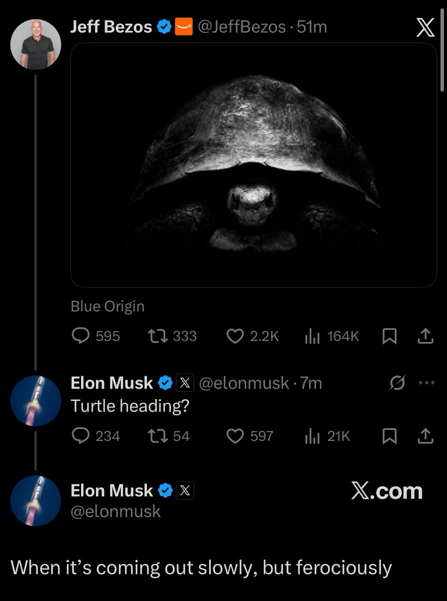 $Ferociter

ca:7SYuU1Z6EKfpYQQ9VeTXfLW5ofhigdn8Y7iQsqoepump

nfa-Jeff Bezos posted a close-up photo of the turtle's head, and then Elon asked directly in the comment section, "Turtle heading?" In fact, it's just a joke that the turtle in this photo looks like it's "serious