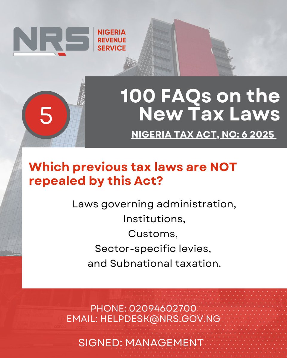 NigeriaRevenue's tweet photo. Day 1: The New Tax Laws are here. Check out our FAQs for clear answers and guidance 📑. #NRS #NewTaxLaws https://t.co/x3ykRFvDcO