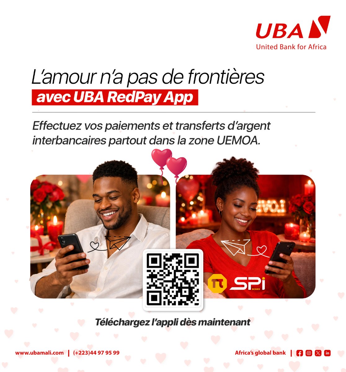 UBA_Mali's tweet photo. Ton partenaire, ta famille ou tes proches sont dans la zone UEMOA ?
Avec UBA RedPay App, transfère et paie facilement, partout, rapidement, simplement.
Télécharge ici 👇
Play Store : https://t.co/o7EYHNFqHJ
App Store : https://t.co/zMjpyI8V0m
#RedPay #UEMOA #UBAMali #BanqueDigitale #AfricasGlobalBank