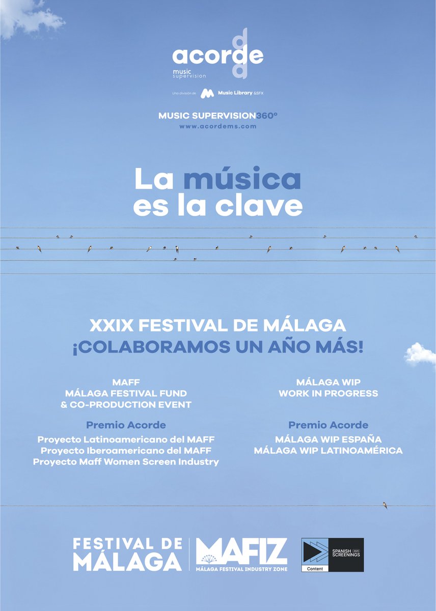 El <a href="/festivalmalaga/">Festival de Málaga</a> celebra su XXIX edición del 6 al 15 de marzo. Renovamos nuestro acuerdo con el #Festival en <a href="/MAFIZMalaga/">MAFIZ Málaga Festival Industry Zone</a> Área de #Industria. Estaremos en #malaga del 11 al 13 con nuestra #musica en otra parte ¿Nos vemos? music@musiclibrary.es #cine #produccion #audiovisual