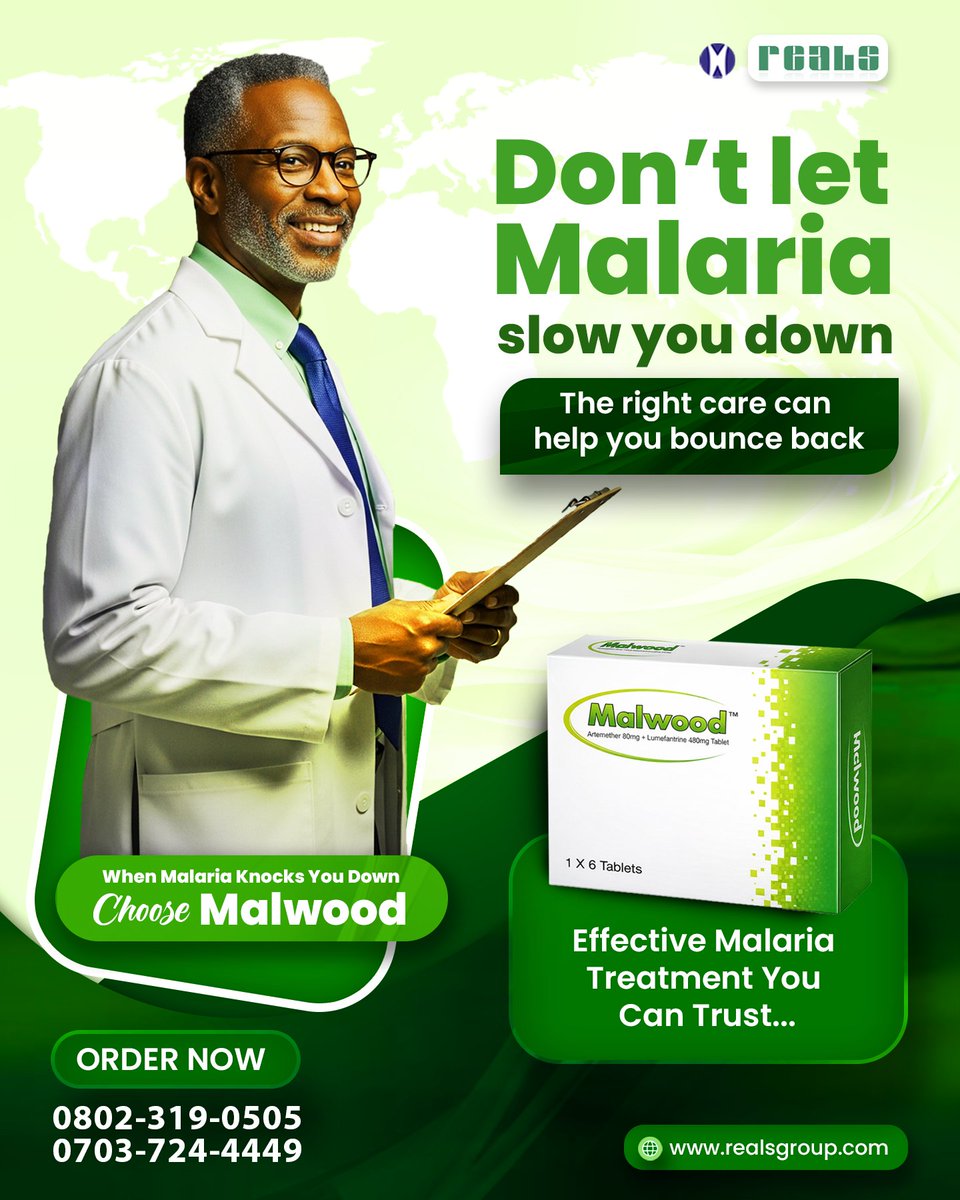 RealsGroup's tweet photo. Malaria can slow you down. Early treatment helps you bounce back.

Malwood™: Your Trusted care for malaria.

#realsgroup #malwood #malaria #MalariaPrevention #realspharmaceutical #wellness #WellnessJourney #wellbeing #healthylifestyle #health https://t.co/sZM74DkS0z