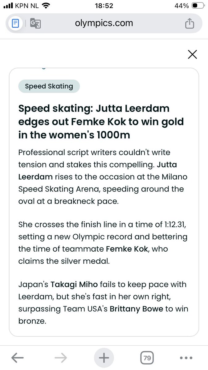 Dutch speed skater Jutta Leerdam nails it. GOLD! 
Her dream came true! 
What a race. 
⁦<a href="/usambnl/">U.S. Ambassador to the Netherlands</a>⁩ 
⁦<a href="/NLAmbassadorUSA/">Birgitta Tazelaar</a>⁩ 
⁦<a href="/GemWestland/">Gemeente Westland</a>⁩