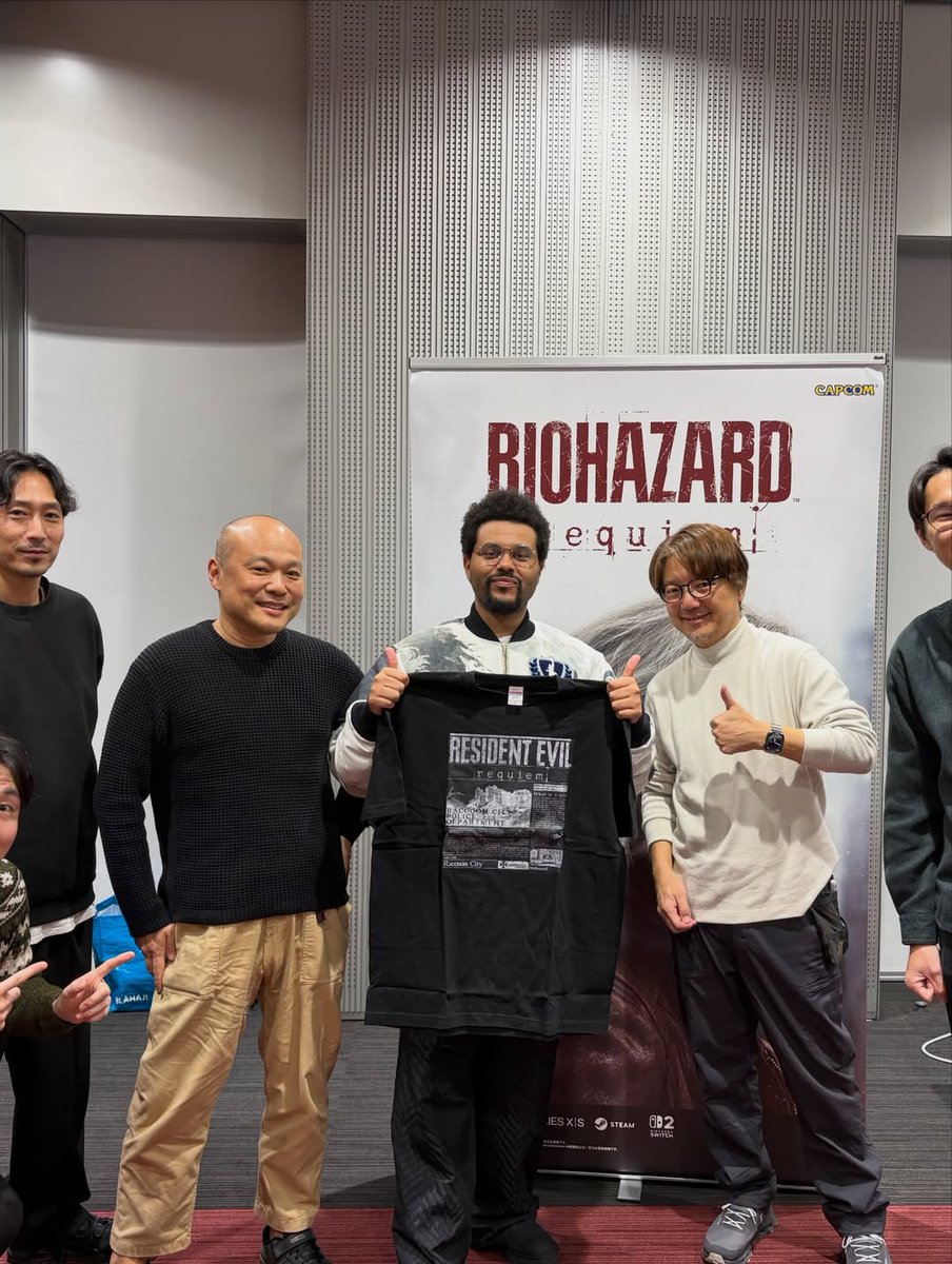 thegameawards's tweet photo. The Weeknd recently visited Capcom HQ in Osaka to play Resident Evil Requiem, Street Fighter, and visit with Ryozo Tsujimoto, Jun Takeuchi and other executives.

(Source: Gene.Hackerman on Instagram) https://t.co/tvmx7M5WUO