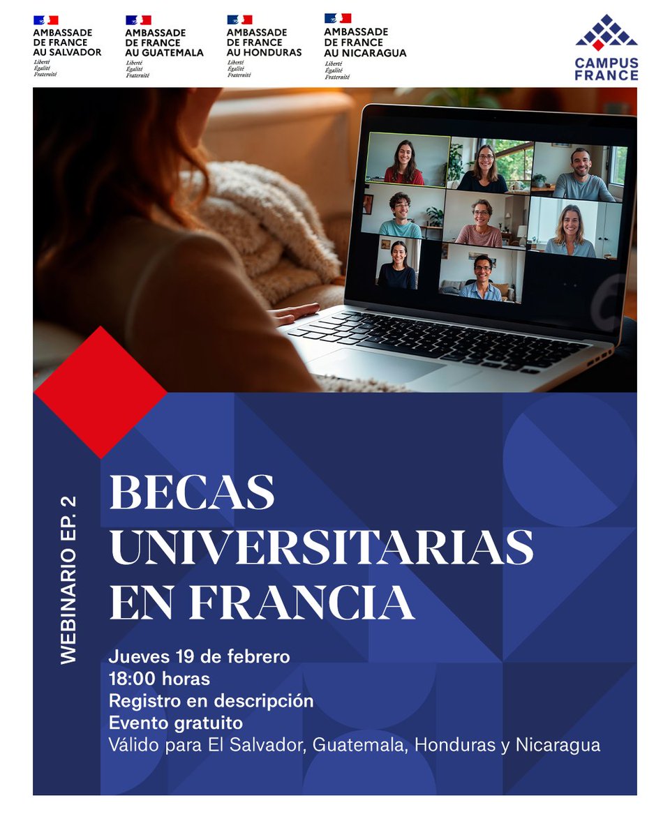 ¡Estudia en Francia con beca universitaria! 🇫🇷✨ Te invitamos a un Webinario Gratuito junto al equipo de Campus France, donde despejaremos todas tus dudas sobre:

🎓 Universidades, requisitos y procesos

📅 19 de febrero | 18:00 horas
🔗 forms.gle/cfr5rAq5WTuxxf…