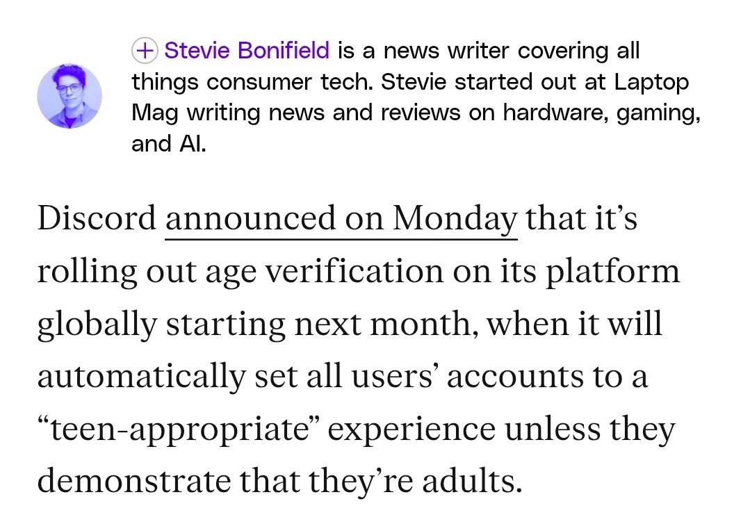 ChibiReviews's tweet image. &amp;gt;Discord will now age-restrict multiple features for users starting next month

&amp;gt;You have to face scan / Digital ID to have all features on your account

"Discord announced on Monday that it’s rolling out age verification on its platform globally starting next month, when it will…