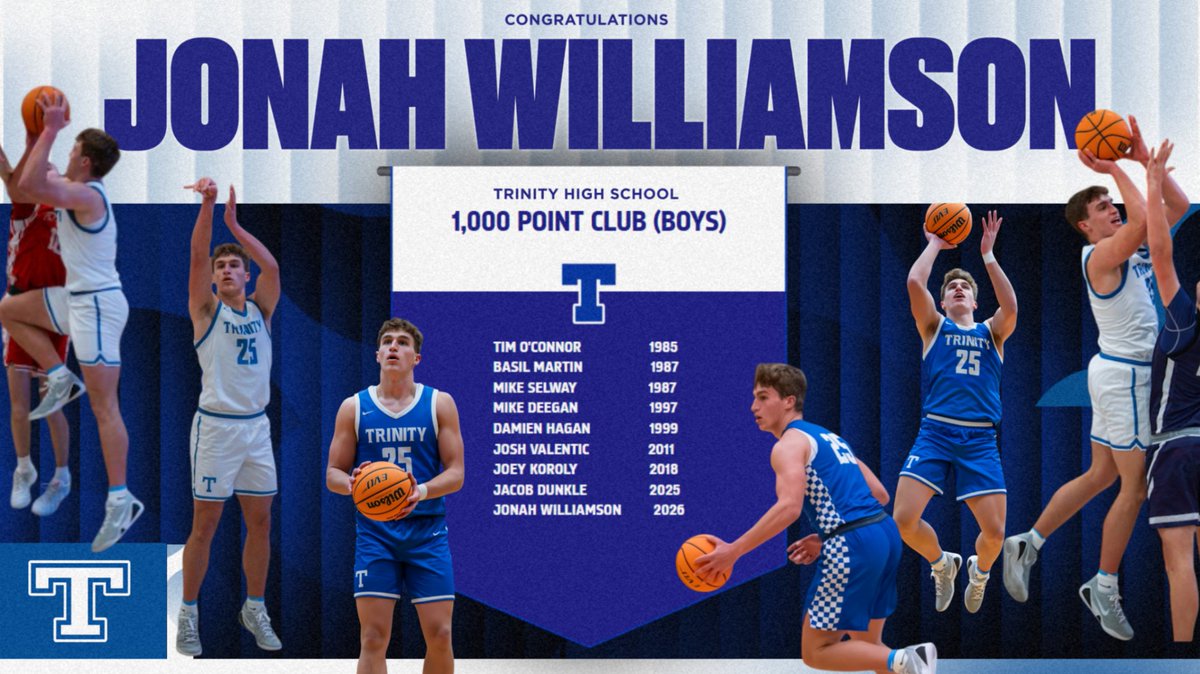🔵1,000 POINT CLUB⚪️

🏀On Saturday, Boys Basketball's Jonah Williamson became the 9th member of Trinity High School's 1,000 Point Club!

Congratulations, Jonah!

#itsagreatdaytobeahiller 🔵⚪️