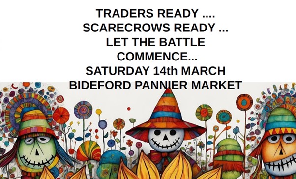 BidefordTc's tweet photo. Traders ready!
Scarecrows ready!
Let the battle commence!
Saturday 14th March
Bideford Pannier Market
Come along, see the scarecrows and choose your favourite. Which will be crowned the Winner of 2026?

#ScarecrowBattle #Bideford #PannierMarket #MarketDay https://t.co/Et1btIfran