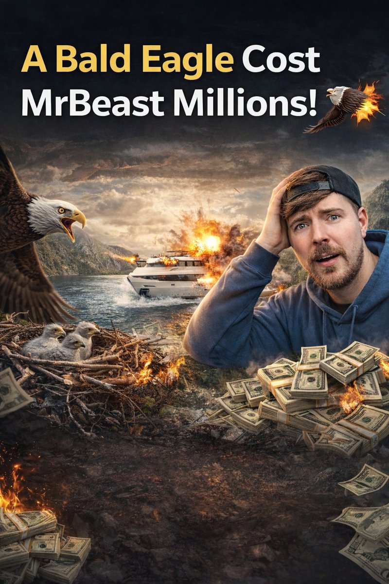 एक बाज ने मिस्टर बीस्ट को करोड़ों का नुकसान करा दिया! 🦅

दुनिया के सबसे अमीर यूट्यूबर Mr. Beast (Jimmy Donaldson) ने खुलासा किया कि उनके करियर के सबसे बड़े शूट में एक बाल्ड ईगल सबसे बड़ी बाधा बन गया।
प्लान था—एक आलीशान यॉट को झील में रखकर 20 तोपों से उड़ाना।
लेकिन शूट से ठीक
