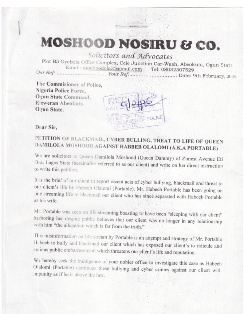 FabsTola's tweet photo. Wahala…Queen Dami has filed a petition against Portable for cyberbullying. https://t.co/ZbEmw9hAsu