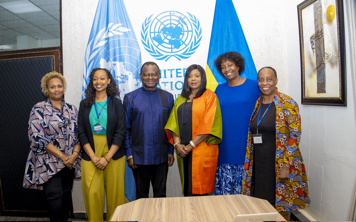 UNRwanda's tweet photo. Today, @ozonnia received a delegation from Women for Women International, led by its Pres, Thelma Ekiyor, and accompanied by the ED for #Rwanda and board members for a courtesy visit.

They discussed  women’s empowerment and gender equality to drive progress toward #SDGs https://t.co/V316bWThcm