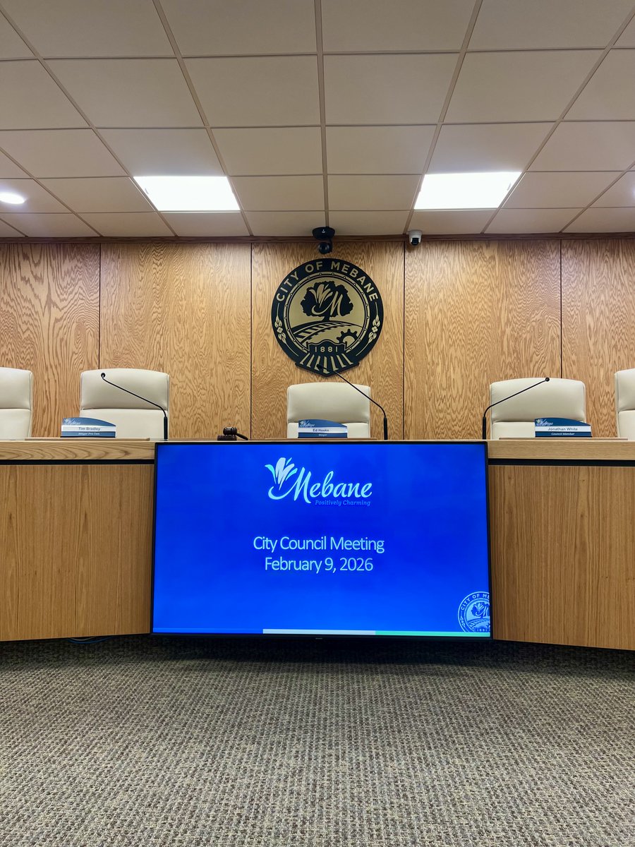 𝐑𝐞𝐦𝐢𝐧𝐝𝐞𝐫: The February City Council meeting is today, Monday, February 9, 2026, at 2 p.m. in the Council Chambers of the Glendel Stephenson Municipal Building at 106 E. Washington Street, Mebane, NC 27302.

Meeting details:
cityofmebanenc.gov/meetings/city-….

#PositivelyCharming