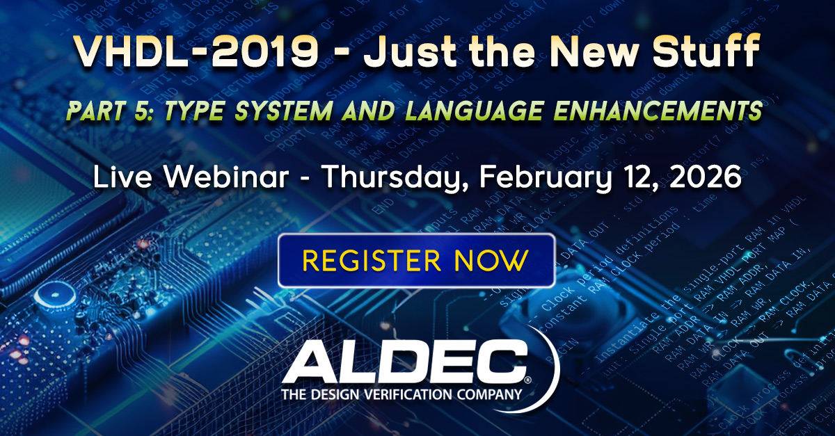 Join us on Thursday, February 12 - at 16:00 CET or 11:00 PST - for our ‘VHDL-2019: Just the New Stuff’ webinar.
aldec.com/en/company/eve…

#EDA #VHDL #VHDL2019