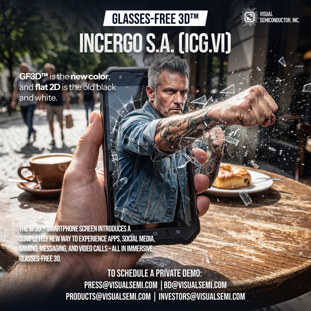 visualsemi's tweet photo. When content hits with real force, flat screens break first.
GF3D™ brings depth to smartphones — where motion doesn’t stay behind the glass.

No glasses. No filters.
Just a new dimension of interaction. https://t.co/ymf1rTijeN