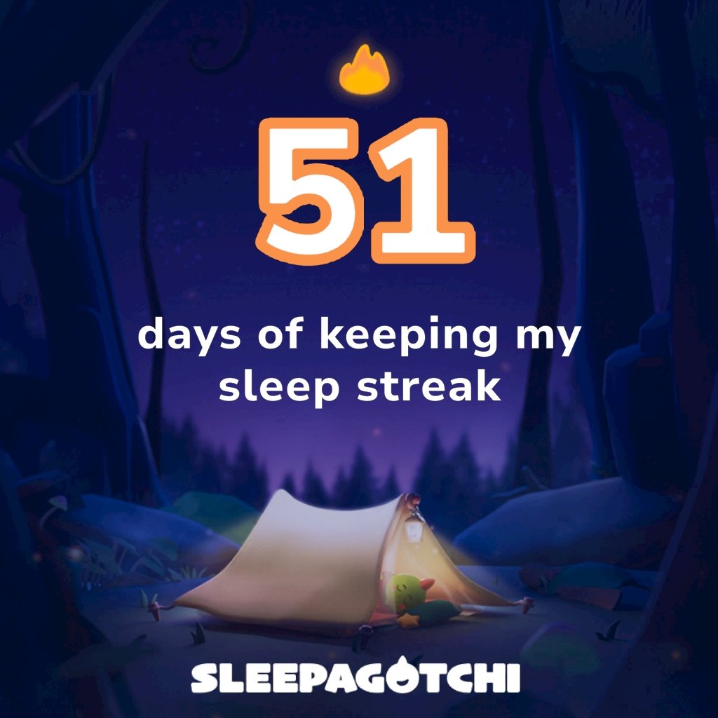 Got a sleep streak and vSLEEP!
Join me on Sleepagotchi.
sleepagotchi.com