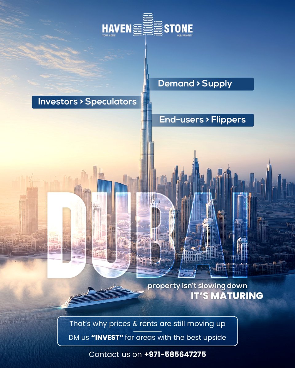 HavenstonePLLC's tweet photo. Dubai property isn’t slowing down — it’s maturing 📷
Demand > Supply
Investors > Speculators
End-users > Flippers
That’s why prices &amp; rents are still moving up 📷

#HavenstoneProperties
#dubairealestate https://t.co/KowES9mkKN