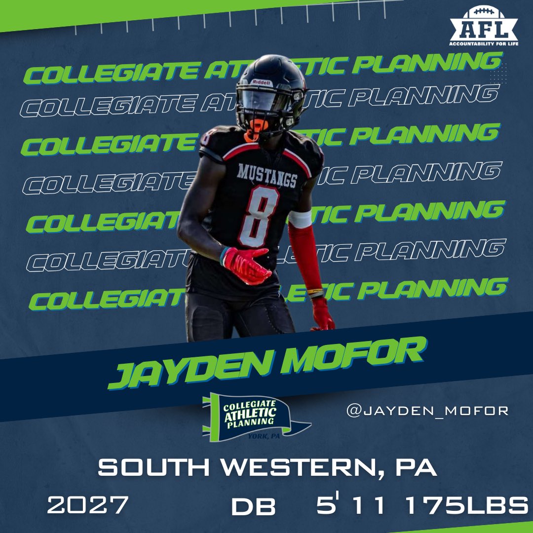 CoachCregger's tweet photo. 🚨 2027 DB Alert 🚨 

@AFL_YorkPA 
CAP Athlete 

2027
@jayden_mofor 
5’11 170lbs 
DB
South Western, York Pa

#OneGoal https://t.co/6HaRFWWHD6