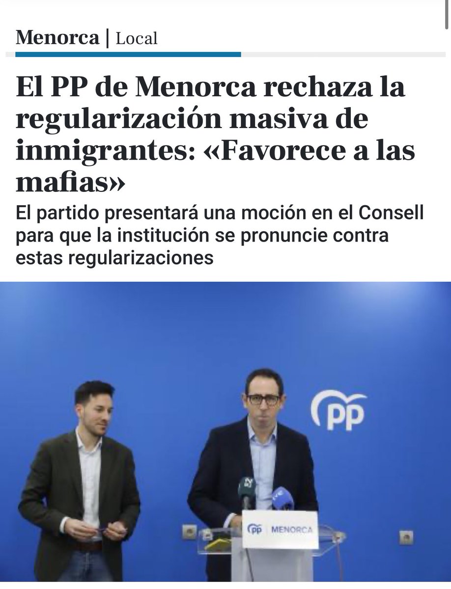 PSOE i MÉS, que quan governaven no van fer res, ara no fan més que xerrar de límits, saturació i falta d’habitatge🤯

Promoure una regularització massiva que provocaria un efecte crida és una contradicció flagrant, irresponsable i totalment allunyada de sa realitat de Menorca🔴