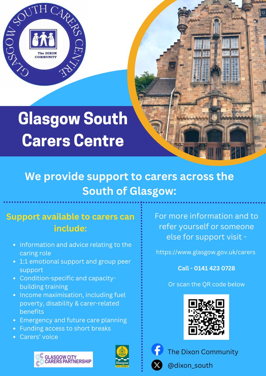 dixon_south's tweet photo. 📢Carers in the South of Glasgow - you can contact your local carers centre for information and advice about the help and support available.

📞0141 423 0728

For more information: https://t.co/g7smJSBch4

To refer online:  https://t.co/tkfllfqA2F https://t.co/YiuqKFhEqi