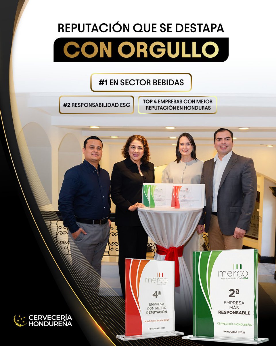 La reputación se construye generando crecimiento y valor compartido.

En Merco 2025 somos:
🥇 #1 en sector bebidas
🥈 #2 en ranking ambiental y social ESG
🏅 Top 5 de empresas con mejor reputación en Honduras 🇭🇳

Vamos por un 2026 con más liderazgo y más motivos para brindar. 🍻