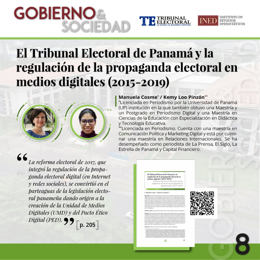 El Tribunal Electoral de Panamá y la regulación de la propaganda electoral en medios digitales (2015-2019).
 
Artículo de Manuel Cosme y Kemy Loo, en Gobierno &amp; Sociedad No. 8, publicación del INED de ⁦<a href="/tepanama/">Tribunal Electoral</a>⁩

revistas.ined.ac.pa/index.php/gys/…