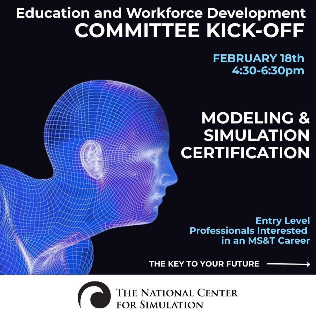 ncsinformation's tweet image. Please join us for our first NCS Education and Workforce Development Committee meeting of 2026, led by co-chairs Lindsey Spalding and Dolly Glass! 

Register here: eventbrite.com/e/education-an…

#NationalCenterforSimulation #SimulationInnovation #SimulationandTraining