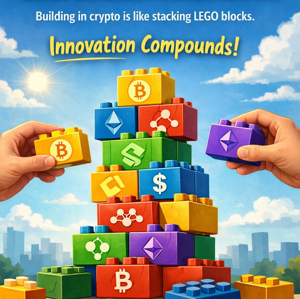 Payelc09's tweet photo. Crypto protocols stack like Lego blocks. That’s composability. #CryptoEducation #Web3\ https://t.co/UTSCFTKXM2
