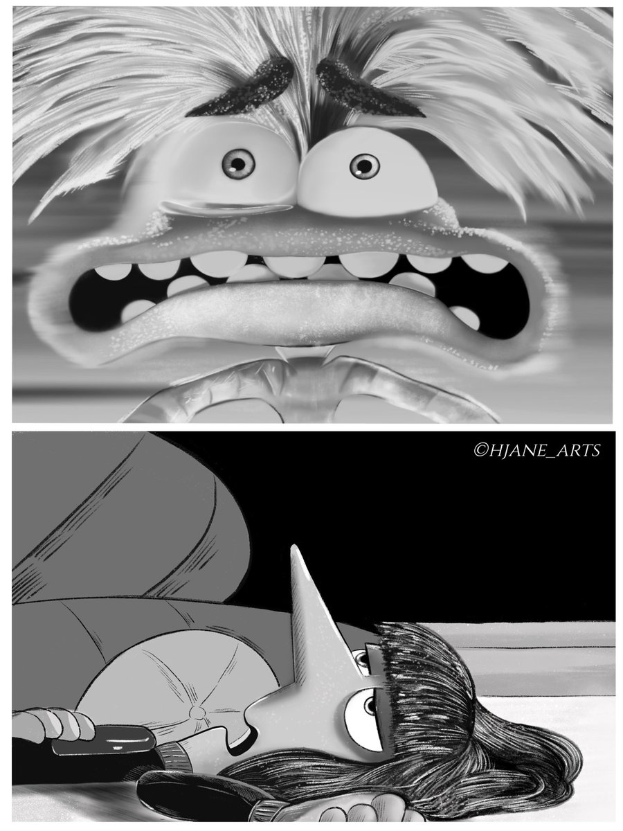 my proudest B&amp;W realistic IO works~
( if anyone has some suggestion or scene you want me to draw out, pls share it on my straw page! I will definitely consider about it) 

#insideout2 #anxiety #ennui