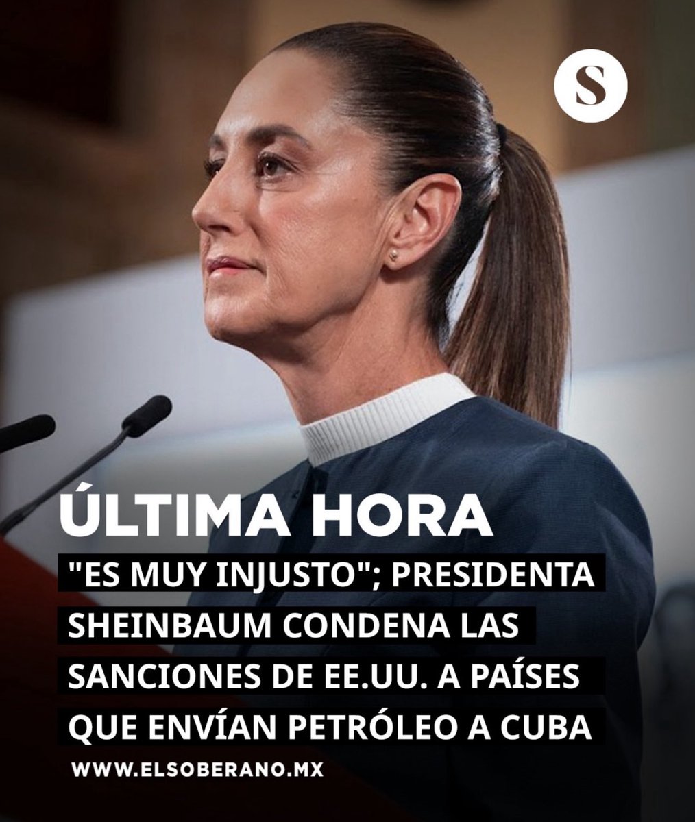 AHORA 🇨🇺🇲🇽 Claudia Sheinbaum condena la política de aranceles de Trump y el bloqueo petrolero 

– La presidenta de México sostiene que son medidas diseñadas solo para dañar a la población cubana, no contribuyen a arreglar ningún problema.