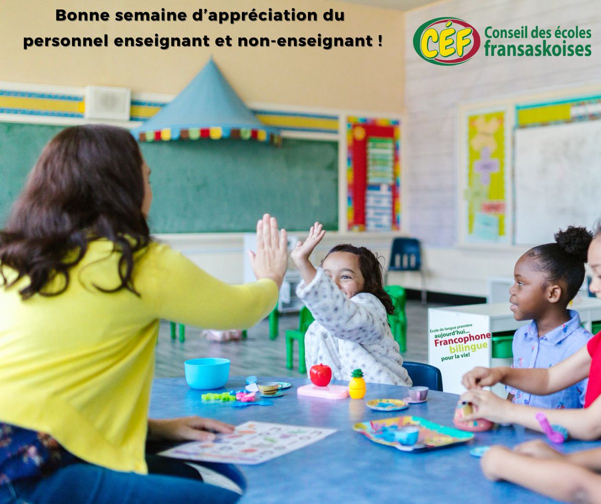Bonne semaine d’appréciation du personnel enseignant et non-enseignant !
#céf #écolefrancophone #frcan #saskedu #enseignants #teacherappreciationweek