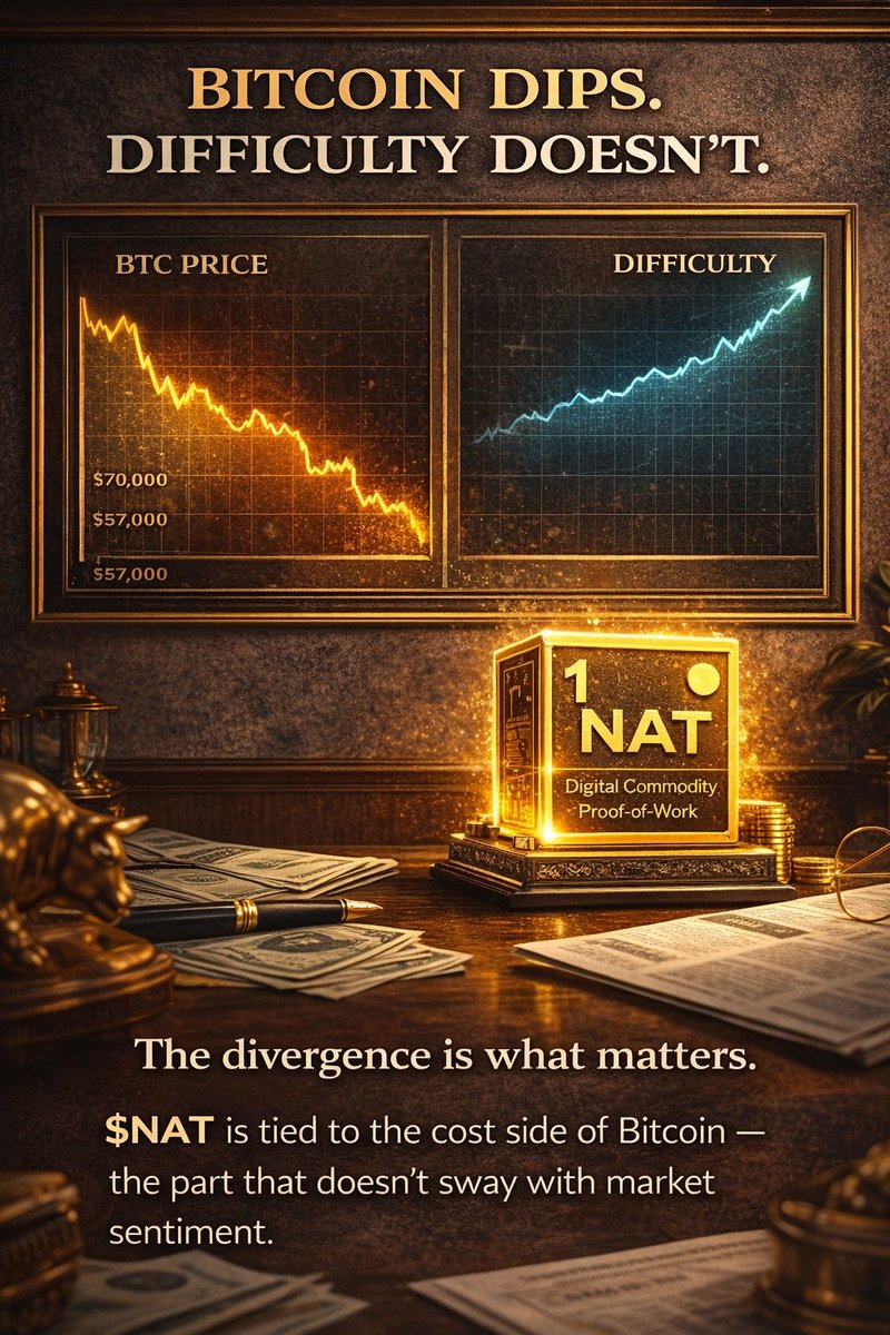 $BTC dumps, but difficulty doesn’t flinch.

That divergence is the real signal: price reacts to sentiment, difficulty reflects the cost of securing the network.

$NAT is tied to the part of Bitcoin that doesn’t panic — the physics behind Proof-of-Work