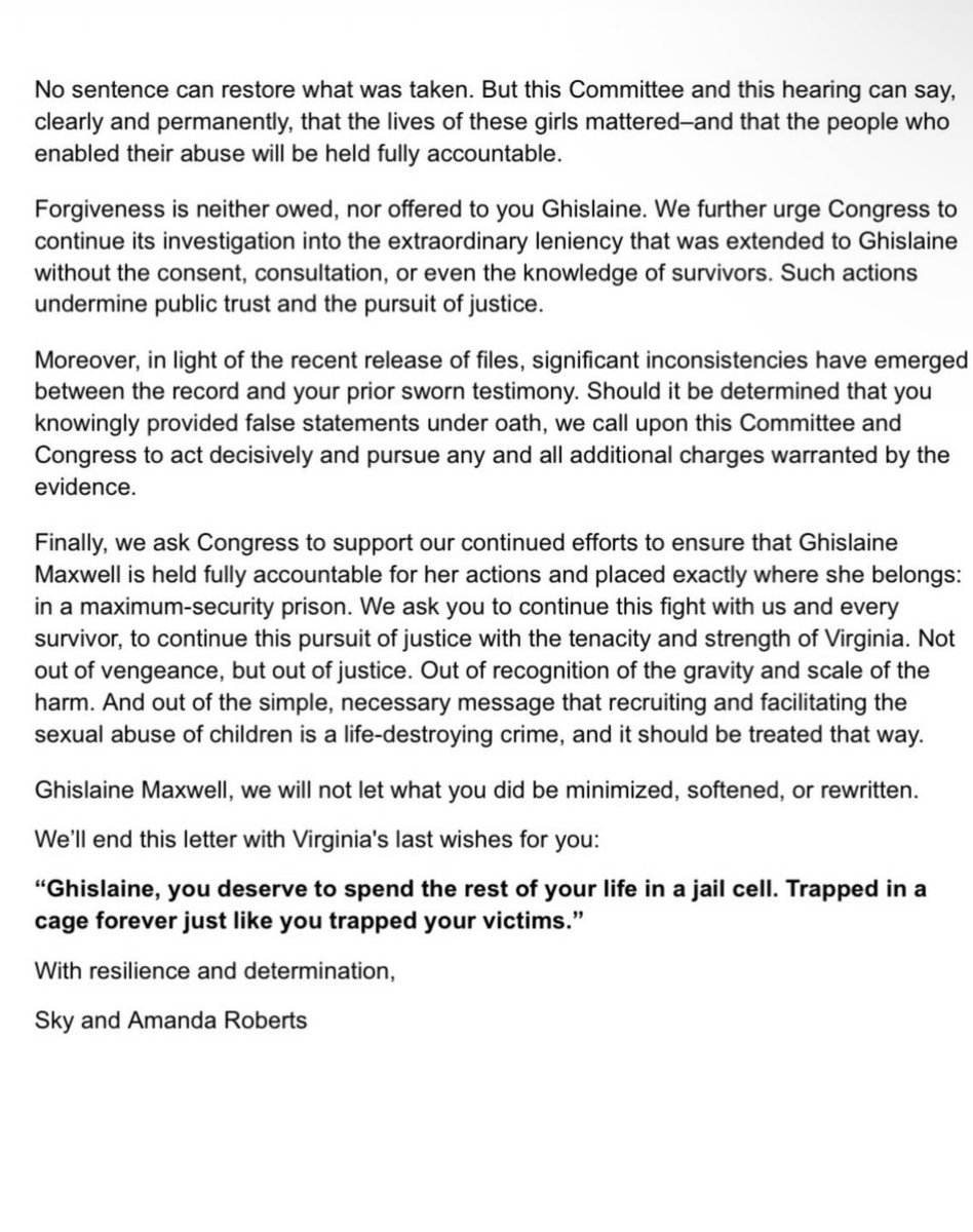🚨 NEW: The family of Virginia Giuffre sends a blistering message to Ghislaine Maxwell:

“You deserve to spend the rest of your life in a jail cell. Trapped forever like you trapped your victims.”

Survivors are demanding real accountability and they’re done waiting.