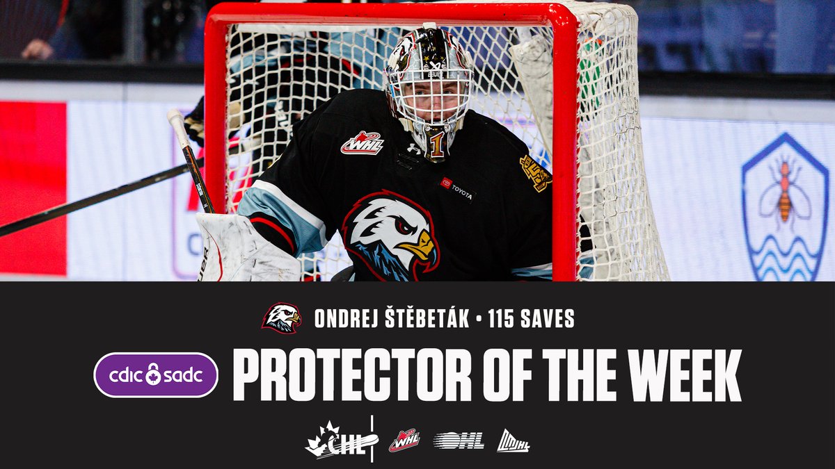 CHLHockey's tweet photo. A dominant week from the @pdxwinterhawks' Ondrej Štěbeták saw him win three games and record 115 saves to claim #CHLProtectoroftheWeek presented by
@CDIC_CA honours! https://t.co/k5kShcudRG