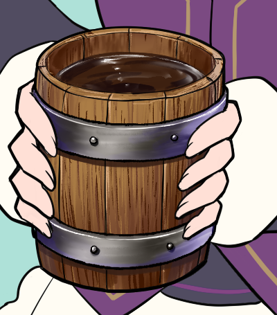 私が描いた樽カップを参考に、アシしてくださってる海路さん@Cotte_rsに別の樽カップ塗ってもらって、ちょっと調整したものがこちら 