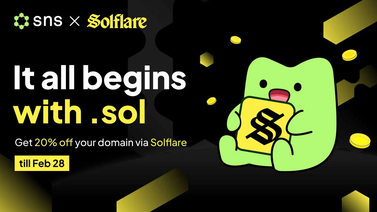 Solana After Hours called - it brought a discount.

We're celebrating our side event with 20% off your next .sol domain via a special <a href="/solflare/">Solflare - The Solana Wallet</a> in-app coupon. Live now through Feb 28.

HK party or couch in your PJs, you still get a little After Hours treat 🎁