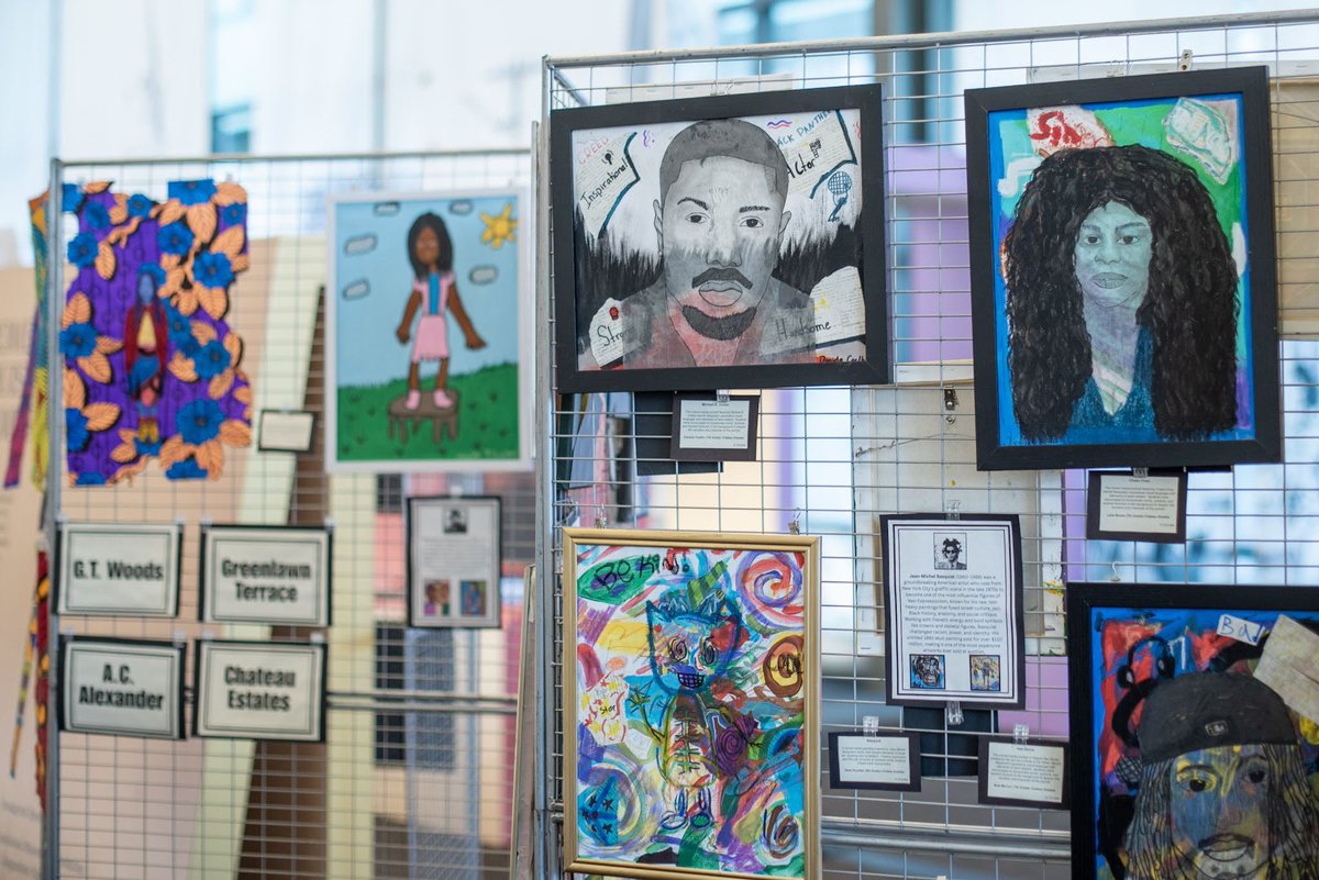 PetheAJ's tweet photo. So proud of our @JPschools talented art students who participated in the Creativity in Color Black History Talented Art Student Exhibition at the Louisiana Civil Rights Museum. Their artwork celebrates the past and present achievements of Black artists. https://t.co/OcU3qZVNZY
