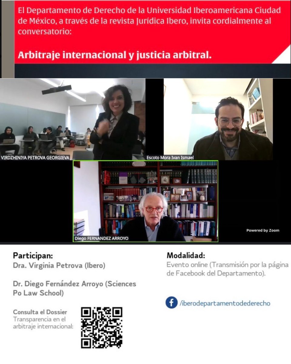 JuridicaIbero's tweet photo. Agradecemos a la Dra. Virginia Petrova y al Dr. Diego Fernández Arroyo por participar en nuestro conversatorio "Arbitraje internacional y justicia arbitral", con motivo de nuestro #Dossier19. Puedes escuchar el conversatorio completo aquí: https://t.co/ofgS20Vrhi https://t.co/H1JeQkdNKG