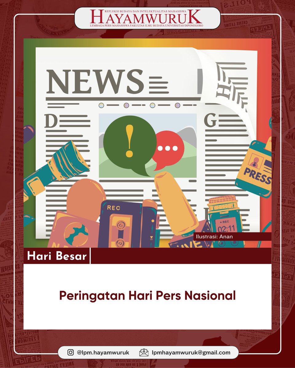 Selamat Hari Pers Nasional!

Teruslah menjadi pers yang kritis, jujur, menjunjung etika jurnalistik, dan bersuara untuk publik.

#Hayamwuruk2026 #RefleksiBudayadanIntelektualitasMahasiswa